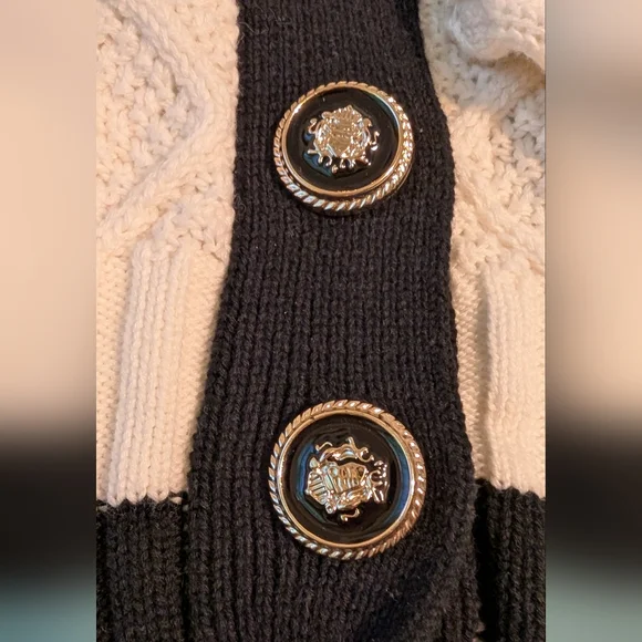Cider White Cropped Cable Knit Cardigan with Black Trim (Women's S) - Picture 3 of 3